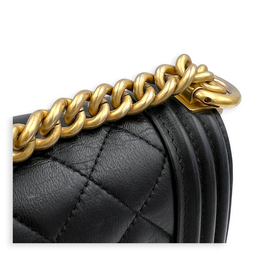 Boy Shoulder Bag Black in Calfskin, Gold hardware
