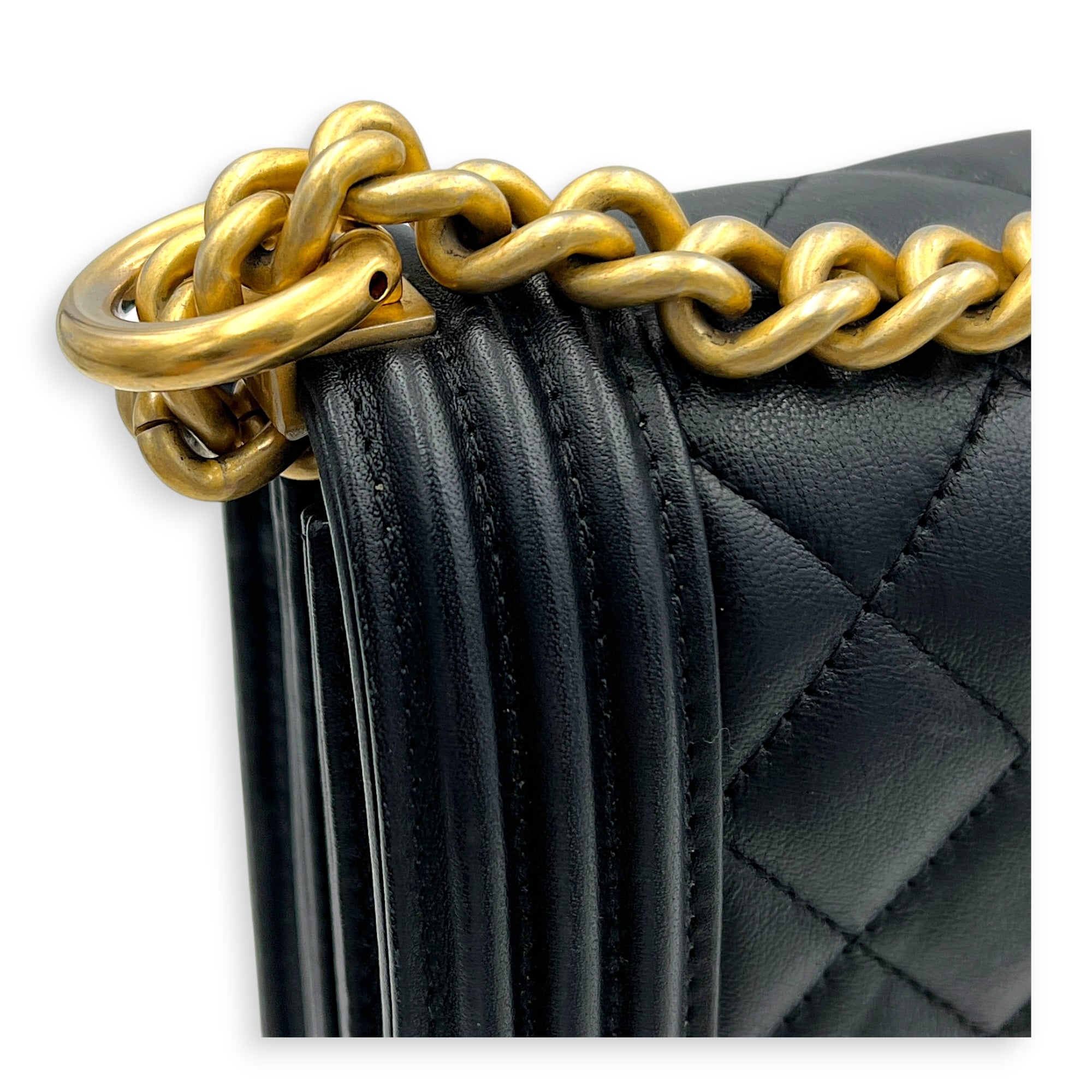 Boy Shoulder Bag Black in Calfskin, Gold hardware