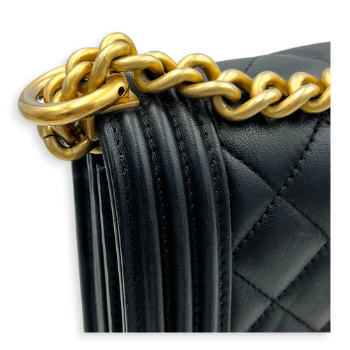 Boy Shoulder Bag Black in Calfskin, Gold hardware