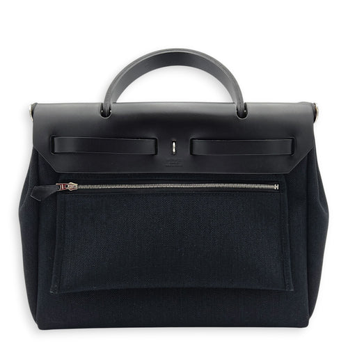 Herbag 31 Black Top Handle Bag in Canvas, Palladium hardware