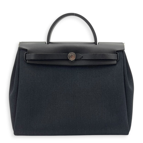 Herbag 31 Black Top Handle Bag in Canvas, Palladium hardware