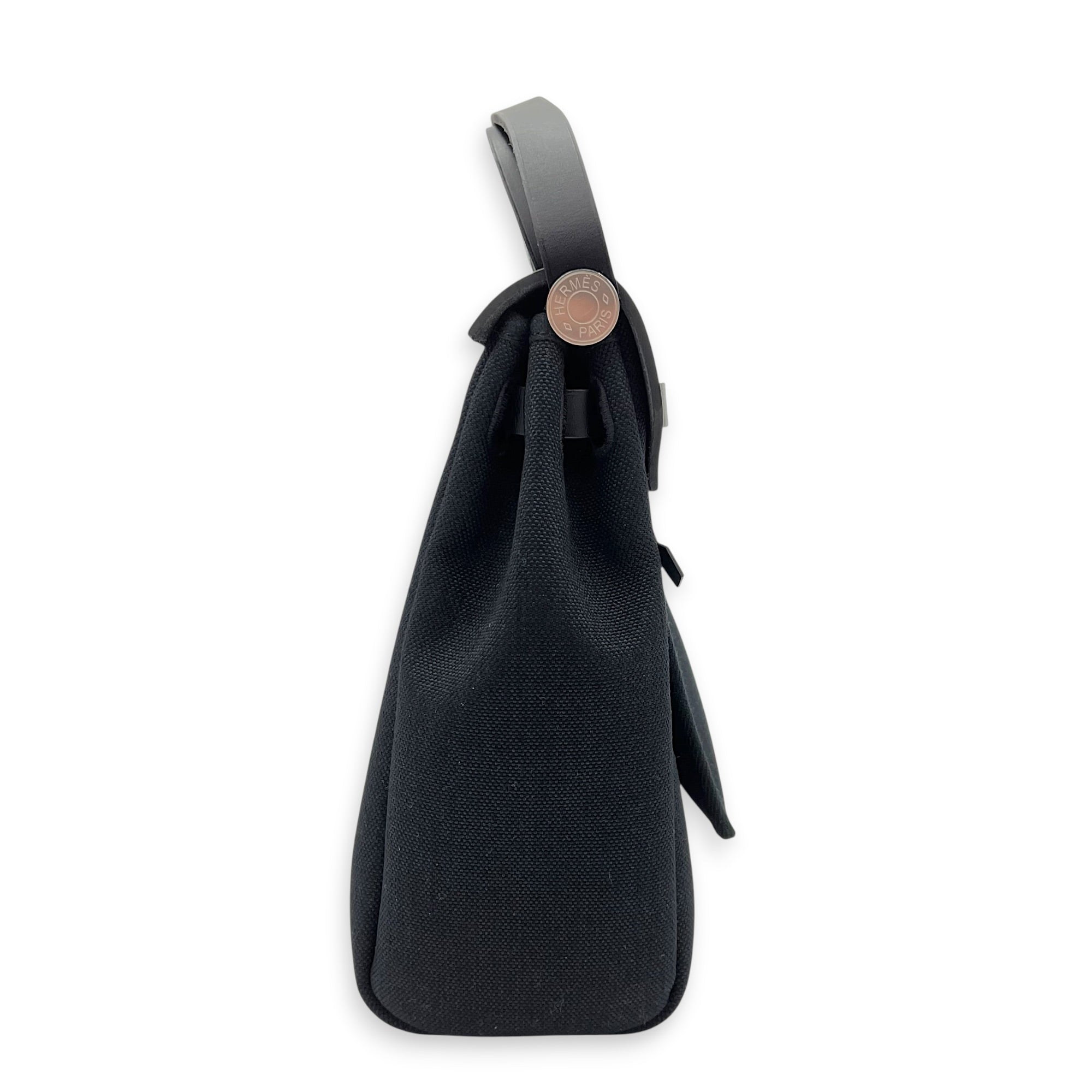 Herbag 31 Black Top Handle Bag in Canvas, Palladium hardware