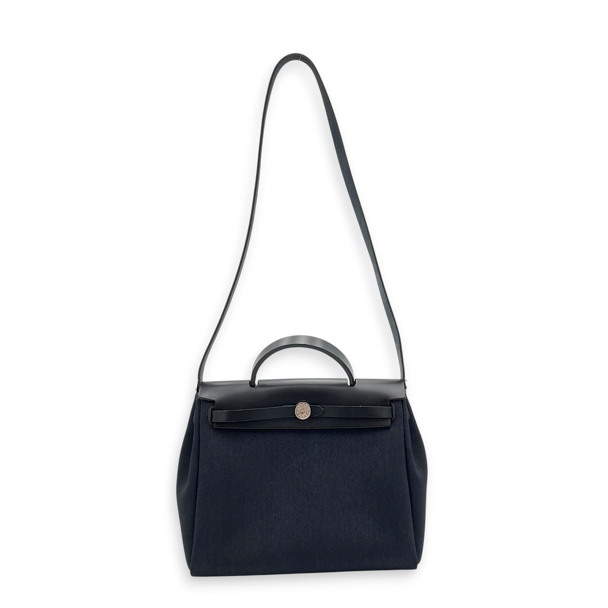 Herbag 31 Black Top Handle Bag in Canvas, Palladium hardware