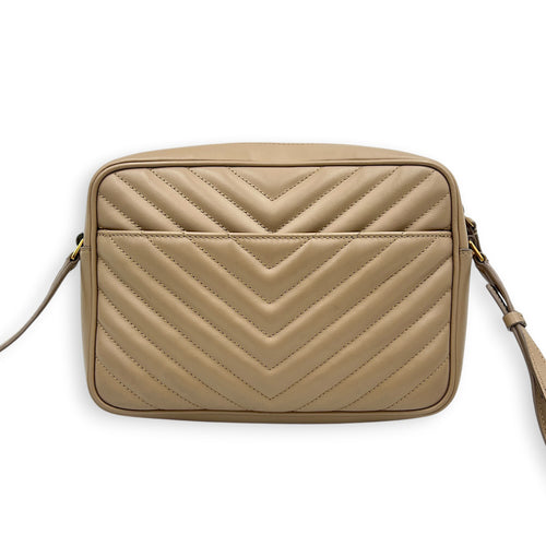 Lou Camera Beige Crossbody Bag in Calfskin, Gold hardware