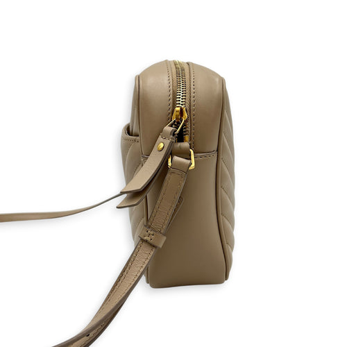 Lou Camera Beige Crossbody Bag in Calfskin, Gold hardware