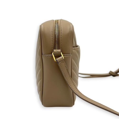Lou Camera Beige Crossbody Bag in Calfskin, Gold hardware