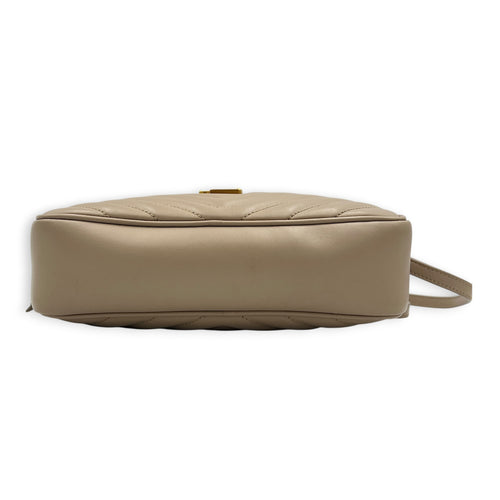 Lou Camera Beige Crossbody Bag in Calfskin, Gold hardware