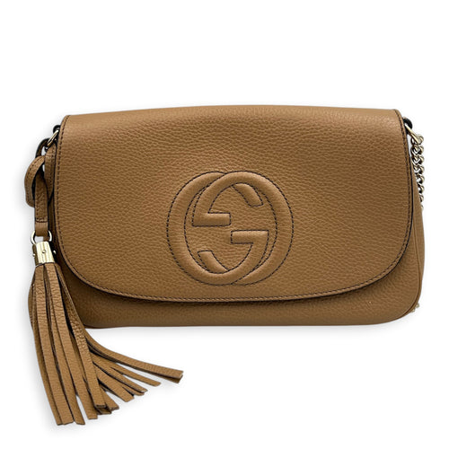 Soho Shoulder Bag Beige in Calfskin, Gold hardware