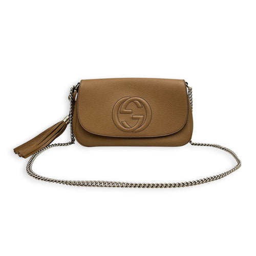 Soho Shoulder Bag Beige in Calfskin, Gold hardware