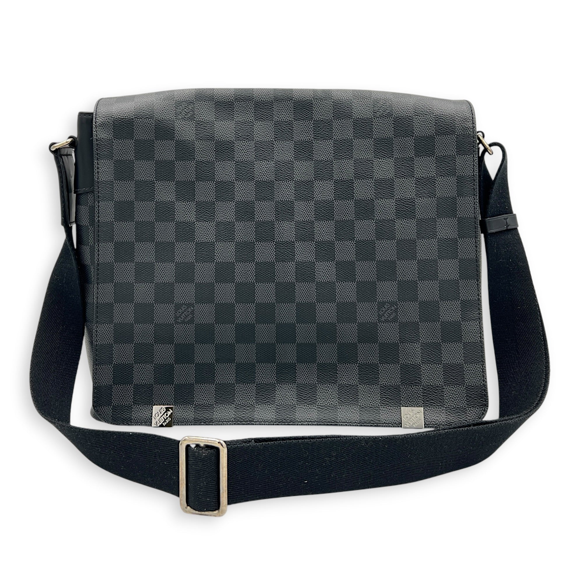 District Shoulder Bag Black in Coated Canvas, Silver hardware