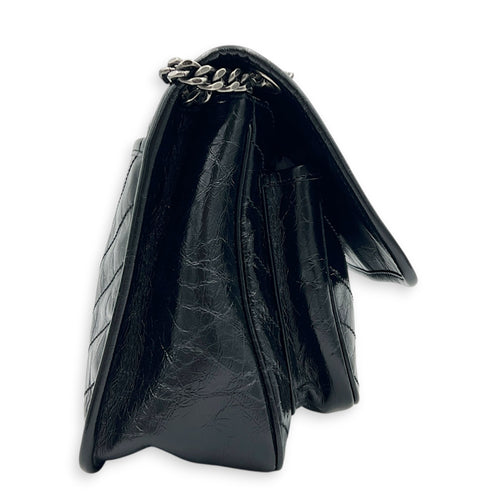 Niki Shoulder Bag Medium Black in Distressed Leather, Ruthenium hardware