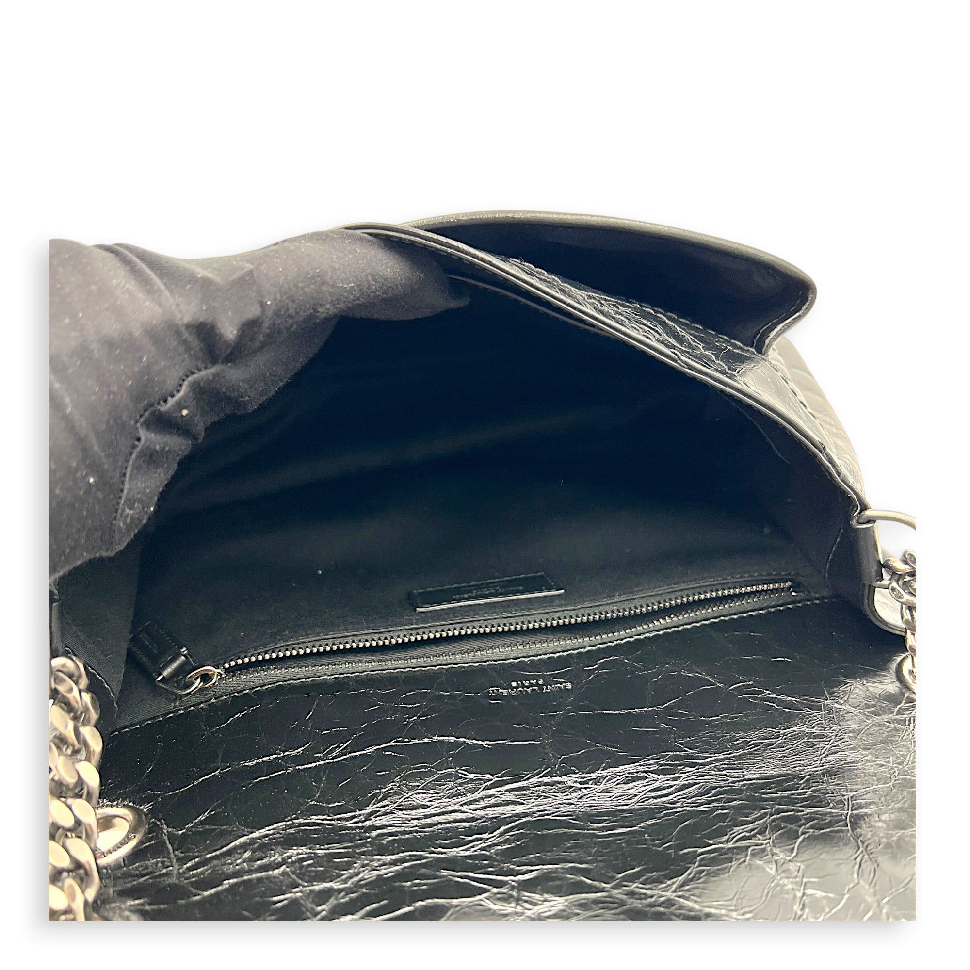 Niki Shoulder Bag Medium Black in Distressed Leather, Ruthenium hardware