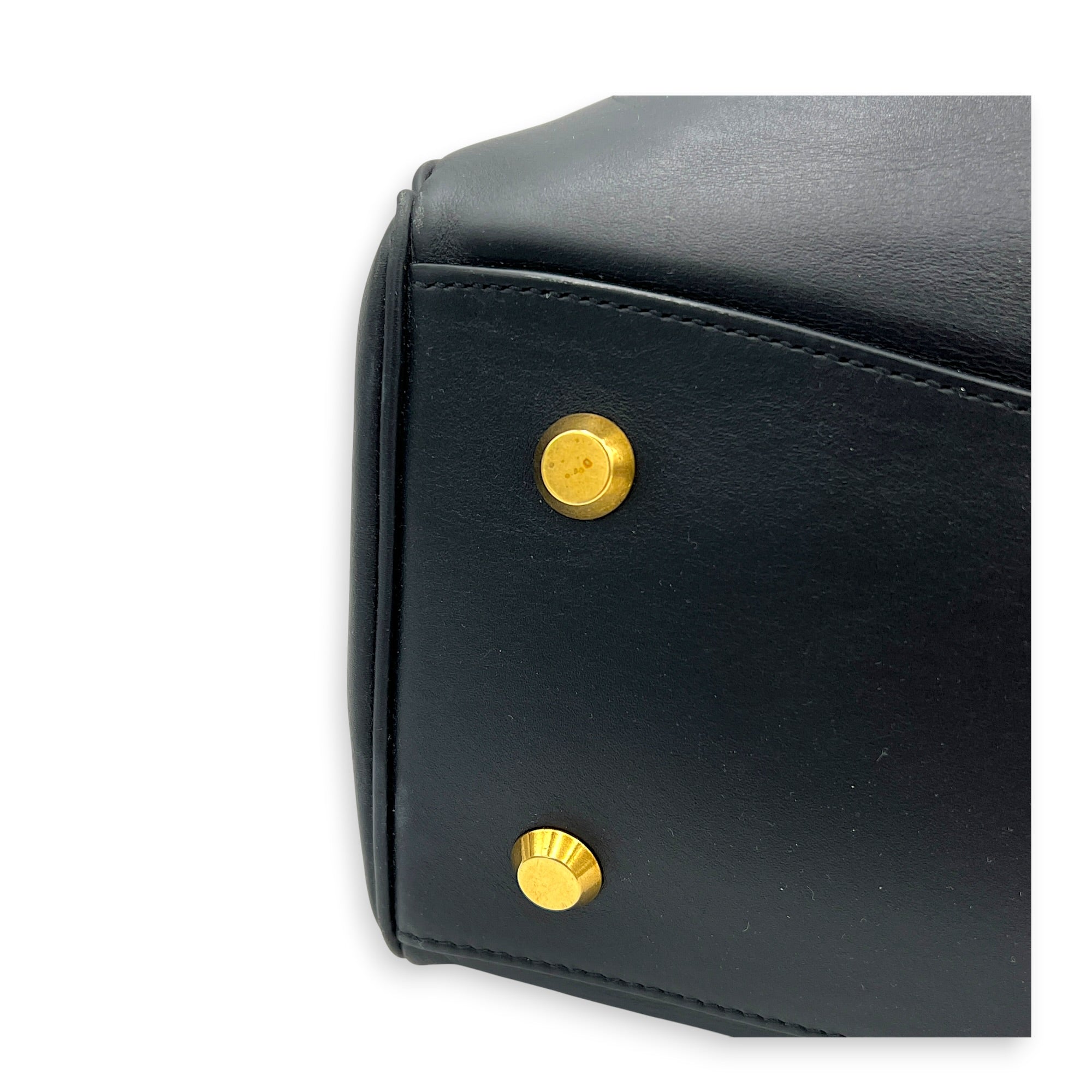 Rodeo Large Black Shoulder Bag in Calfskin, Gold hardware
