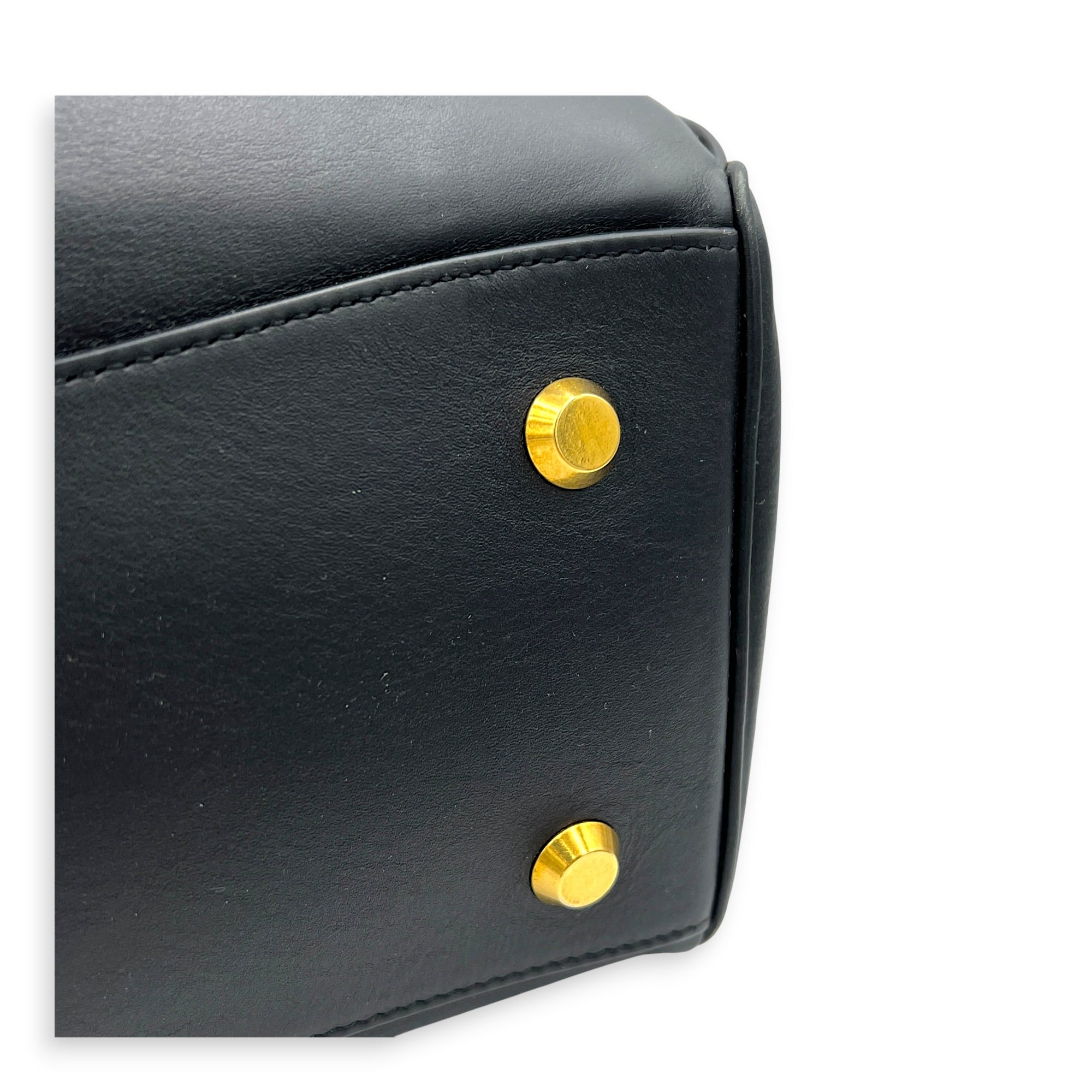 Rodeo Large Black Shoulder Bag in Calfskin, Gold hardware