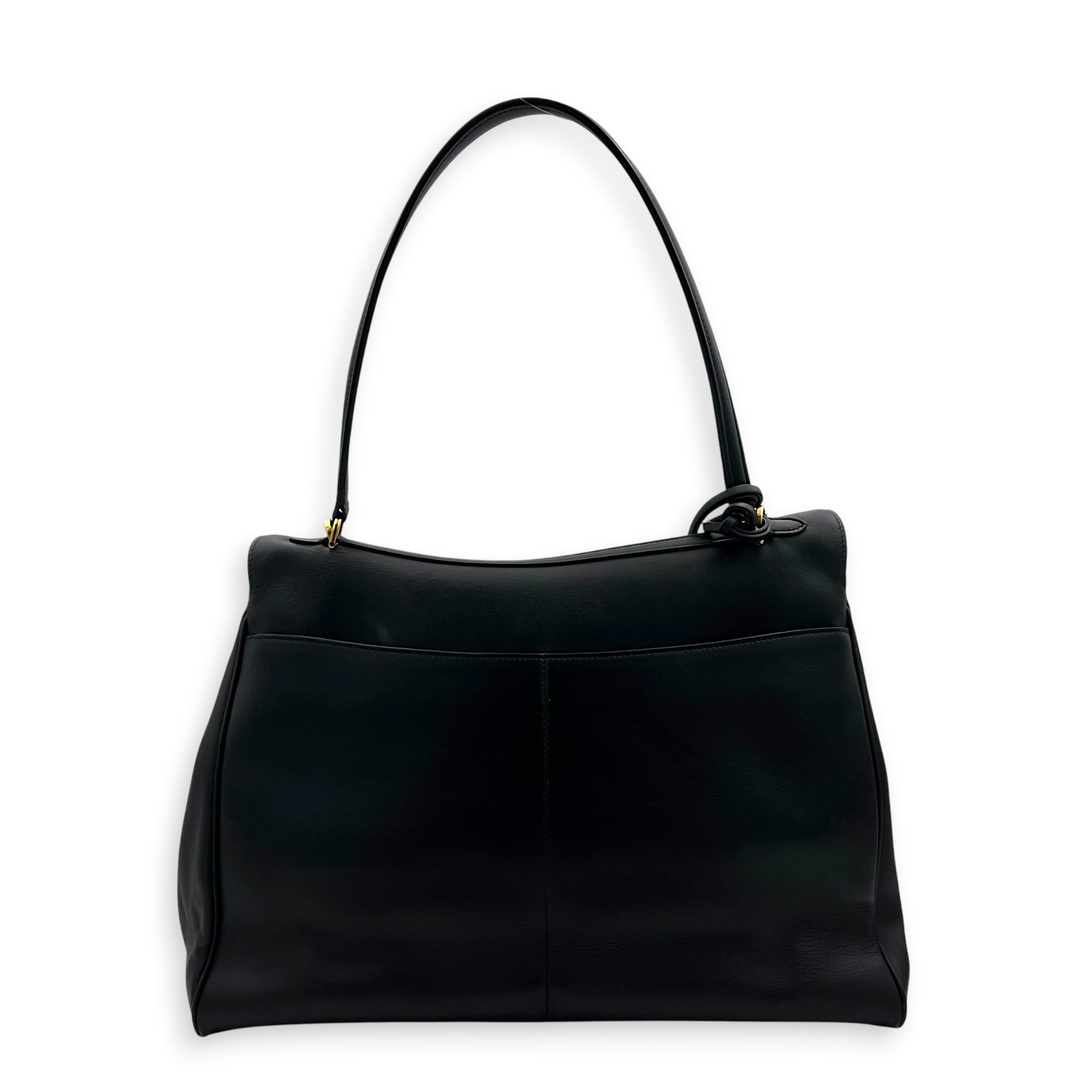Rodeo Large Black Shoulder Bag in Calfskin, Gold hardware