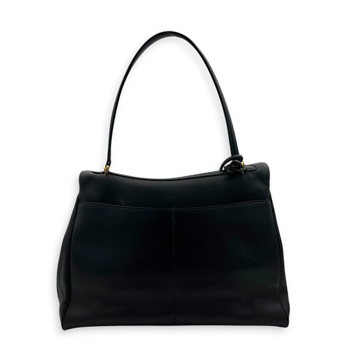 Rodeo Large Black Shoulder Bag in Calfskin, Gold hardware