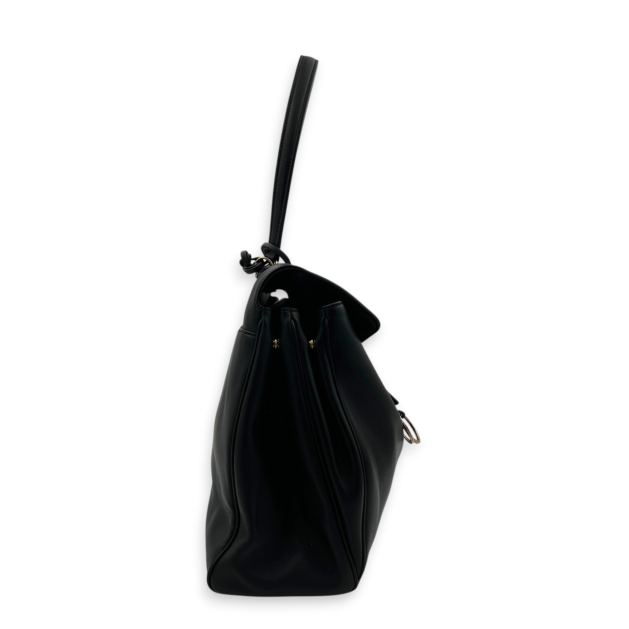 Rodeo Large Black Shoulder Bag in Calfskin, Gold hardware