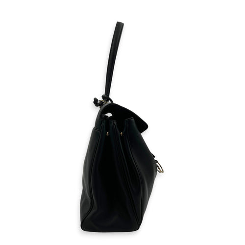Rodeo Large Black Shoulder Bag in Calfskin, Gold hardware