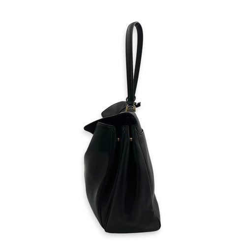 Rodeo Large Black Shoulder Bag in Calfskin, Gold hardware