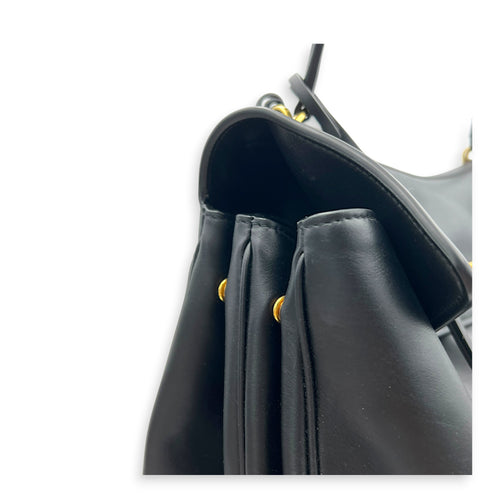 Rodeo Large Black Shoulder Bag in Calfskin, Gold hardware