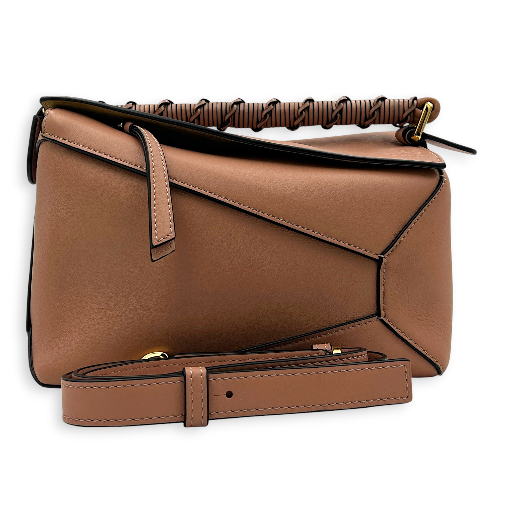 Puzzle Top Handle Bag Small Blush in Calfskin, Gold hardware