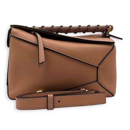 Puzzle Top Handle Bag Small Blush in Calfskin, Gold hardware