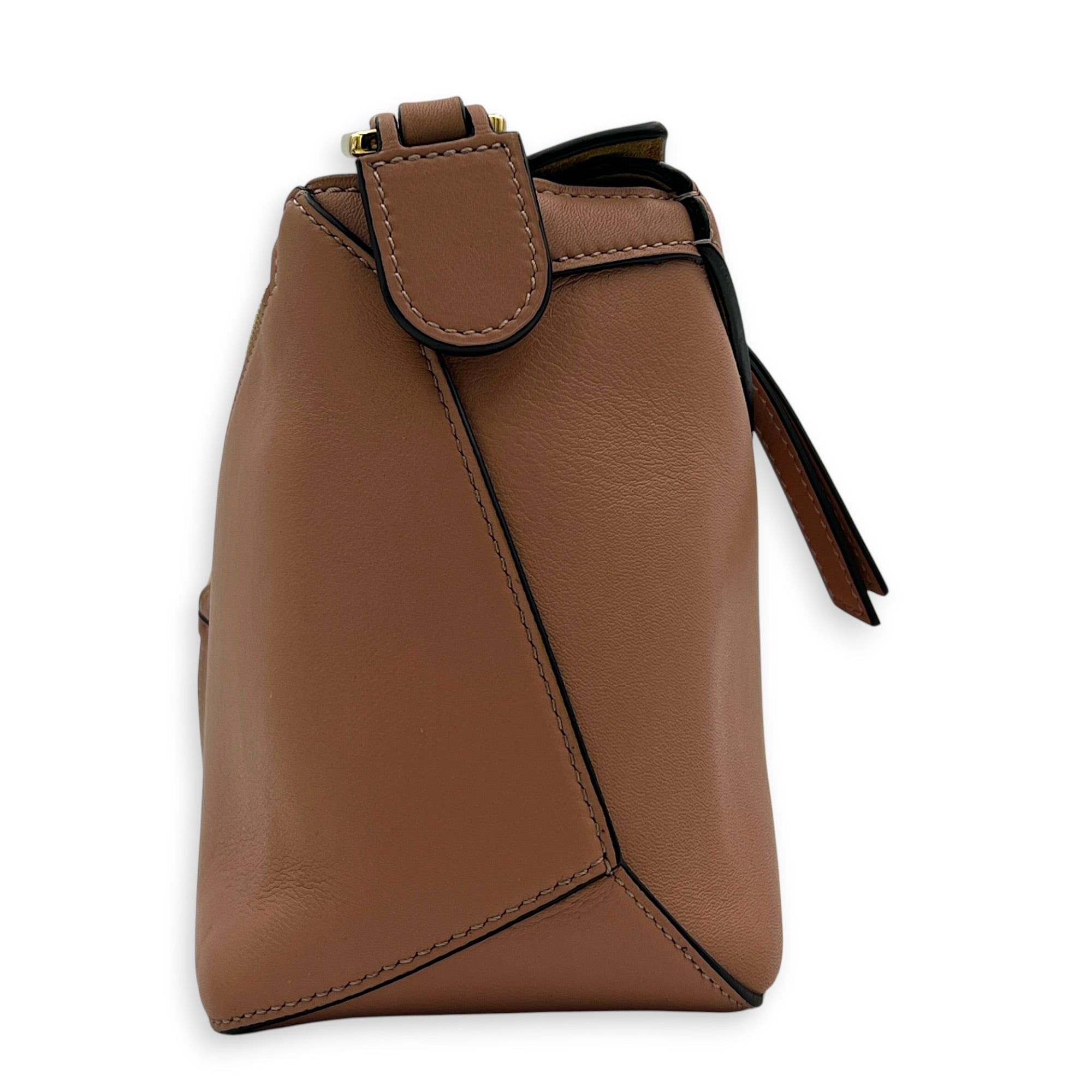 Puzzle Top Handle Bag Small Blush in Calfskin, Gold hardware