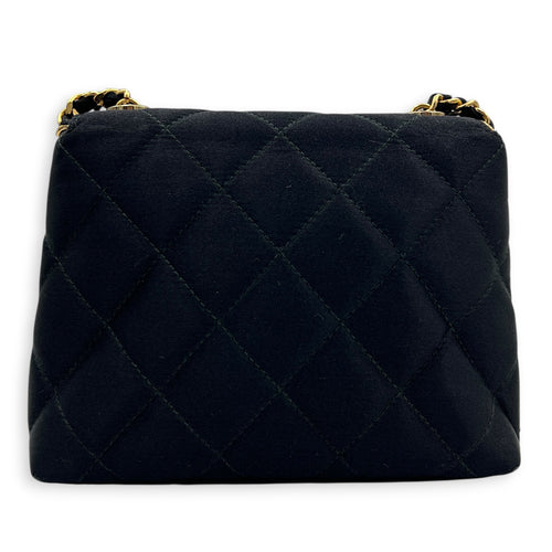 Vintage Camelia Black Shoulder Bag in Satin, Gold hardware