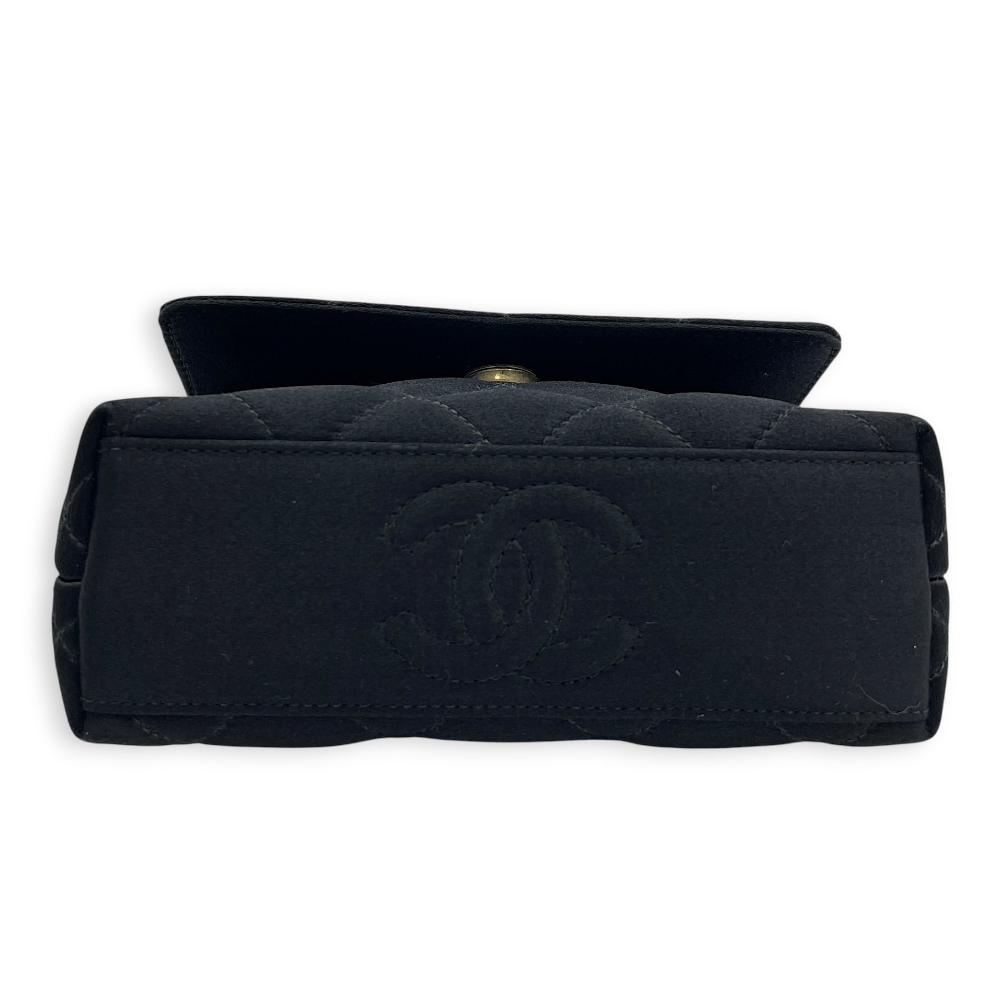 Vintage Camelia Black Shoulder Bag in Satin, Gold hardware