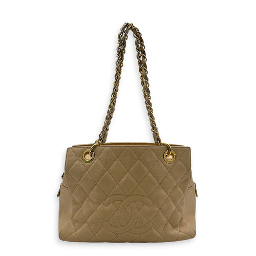 PTT Beige Tote Bag in Caviar Leather, Gold hardware