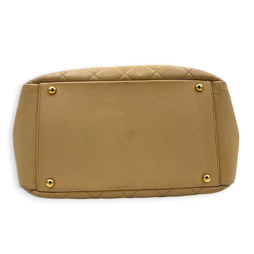 PTT Beige Tote Bag in Caviar Leather, Gold hardware