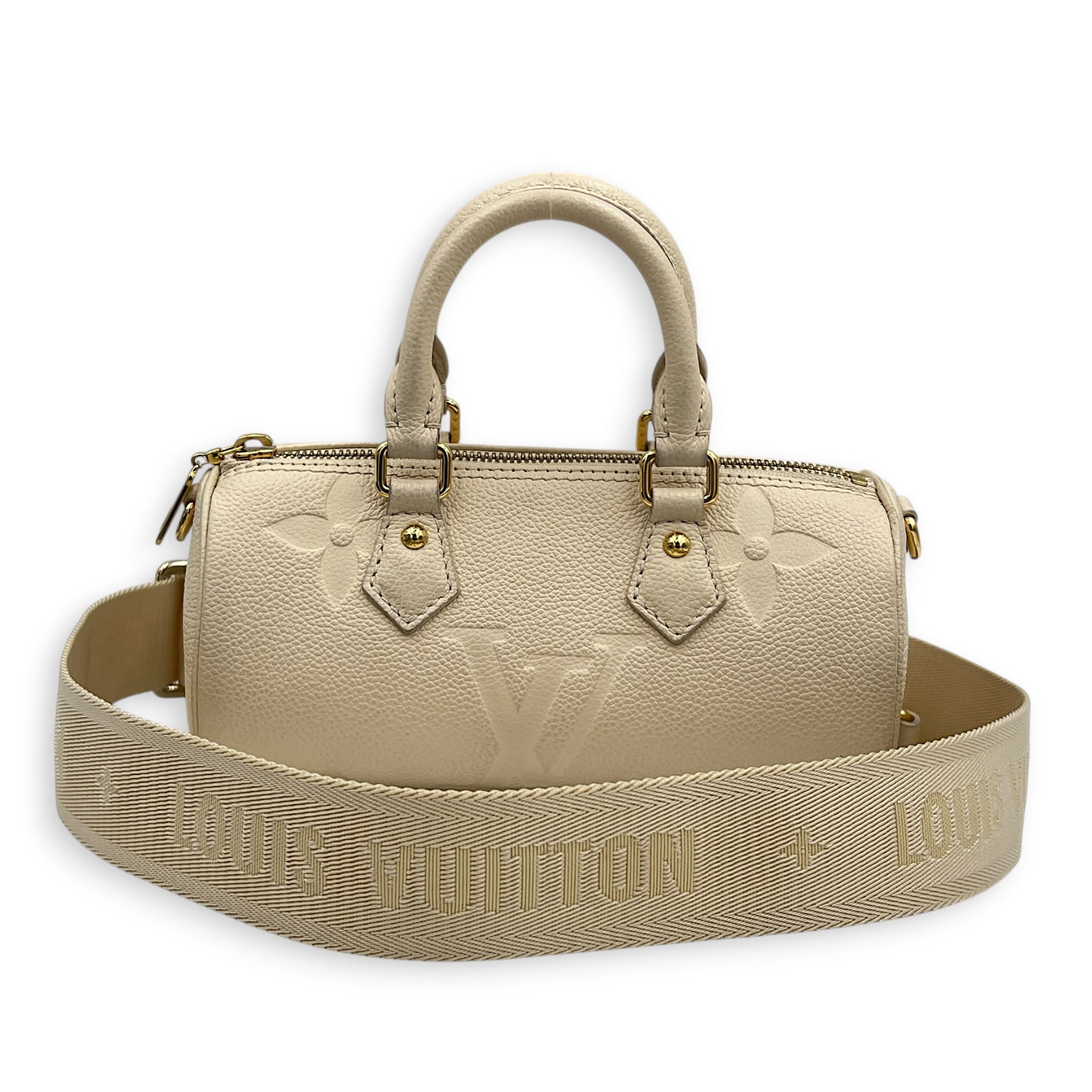 Papillon Shoulder Bag BB White in Monogram Empreinte Leather, Gold hardware