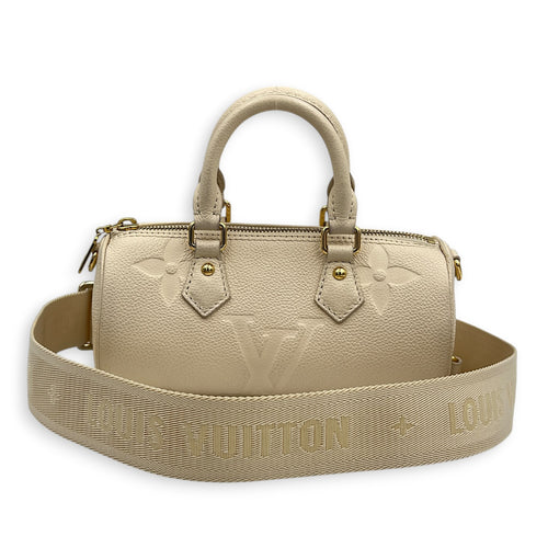 Papillon Shoulder Bag BB White in Monogram Empreinte Leather, Gold hardware