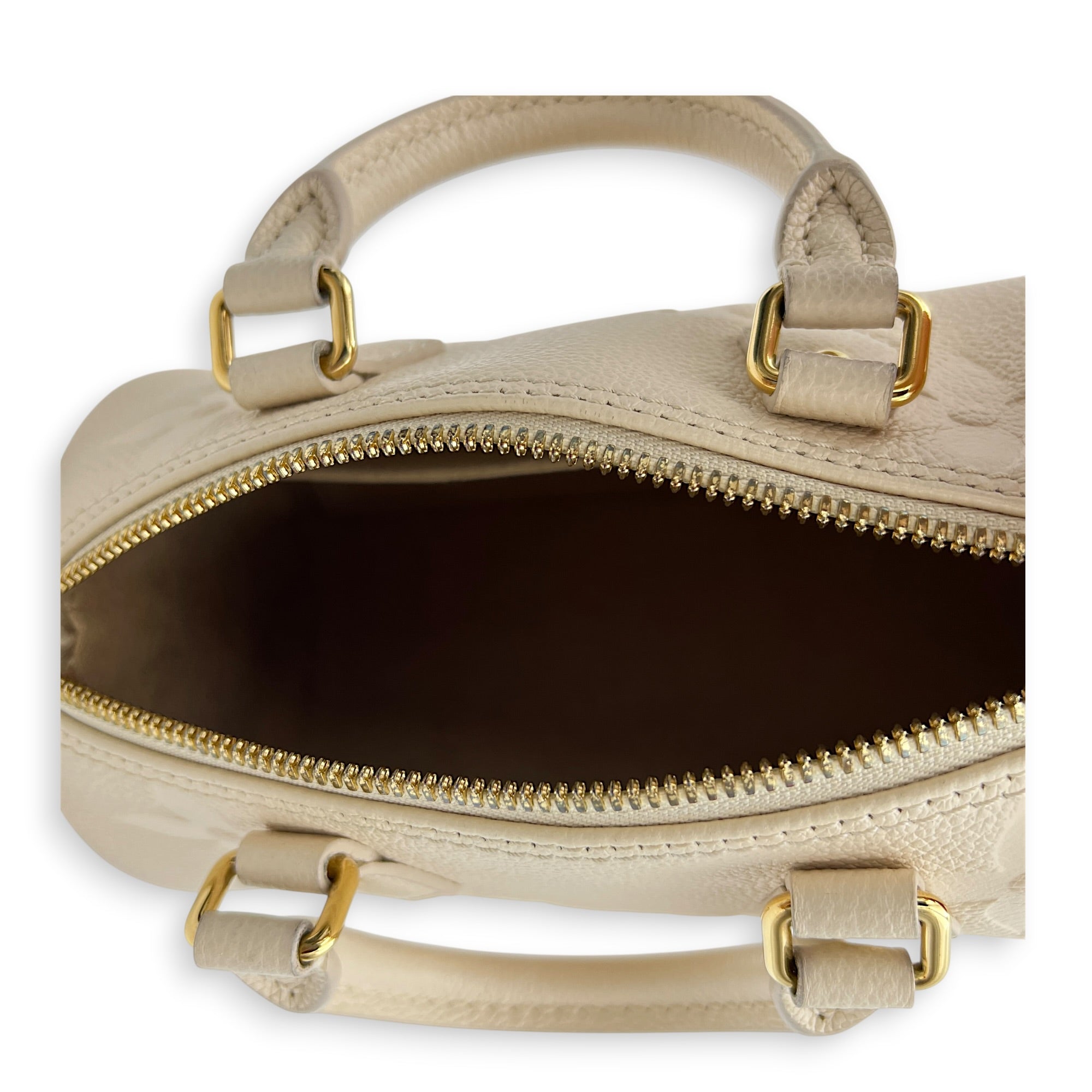 Papillon Shoulder Bag BB White in Monogram Empreinte Leather, Gold hardware
