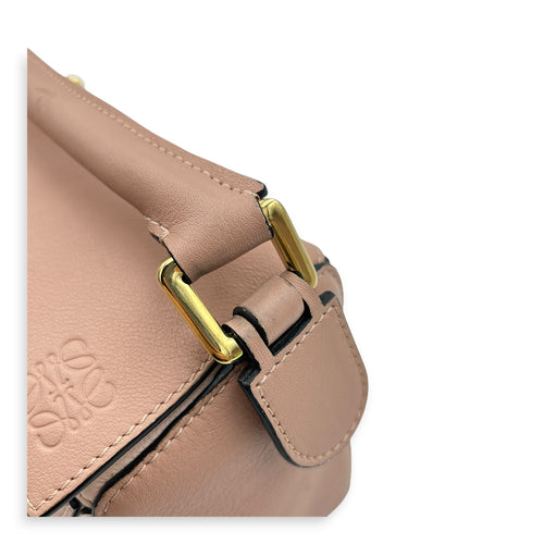 Puzzle Top Handle Bag Small Pink in Suede Leather, Gold hardware