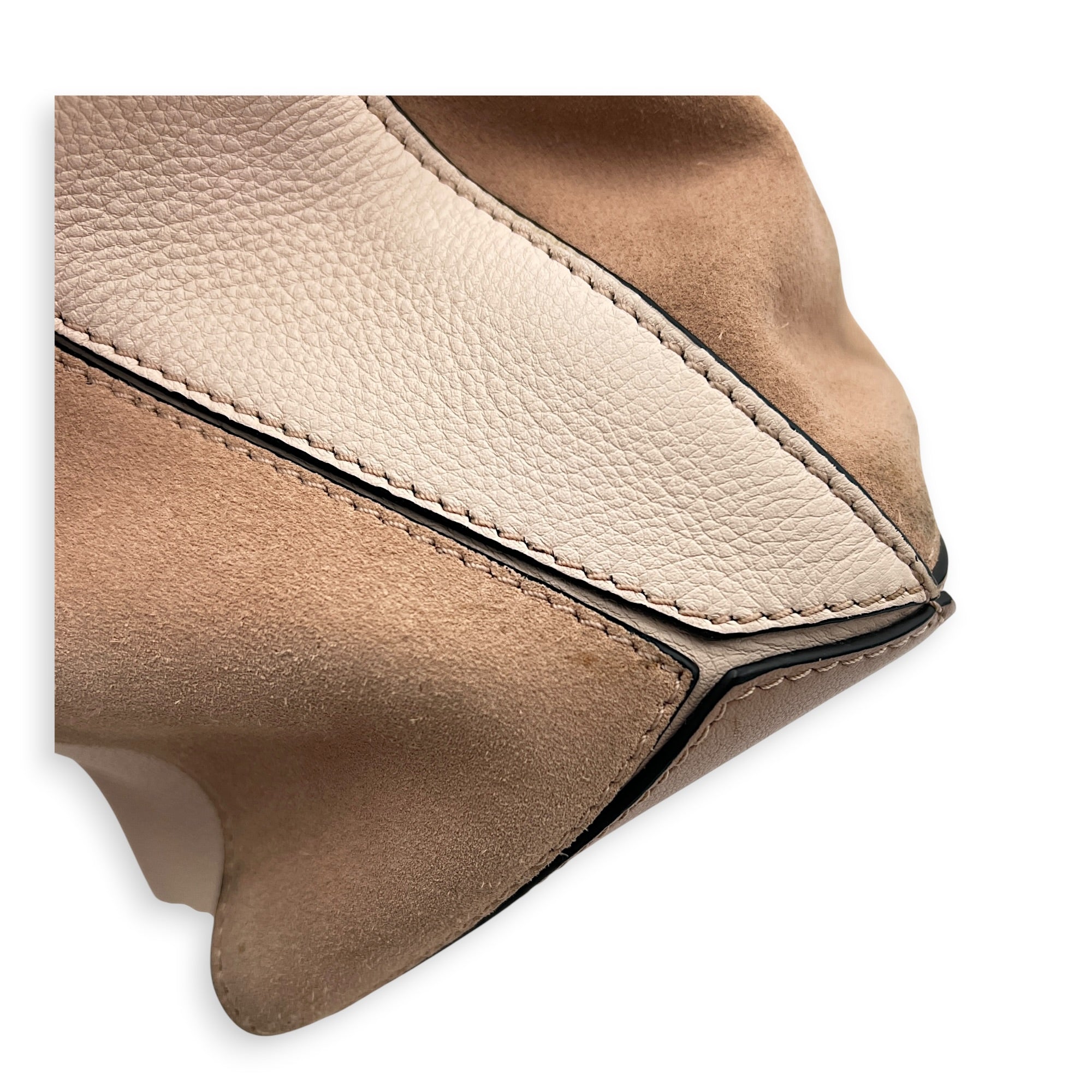 Puzzle Top Handle Bag Small Pink in Suede Leather, Gold hardware