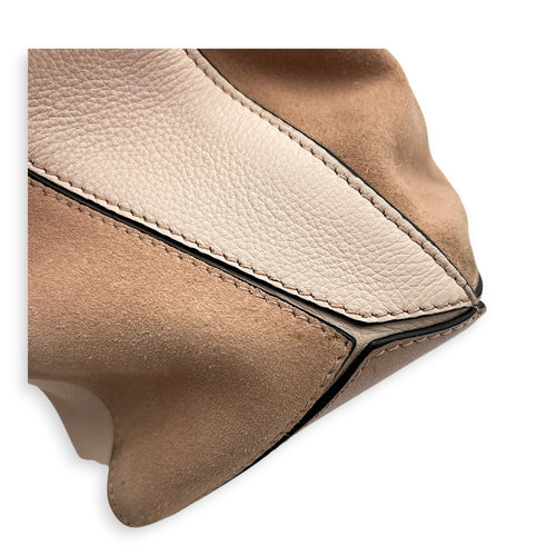 Puzzle Top Handle Bag Small Pink in Suede Leather, Gold hardware