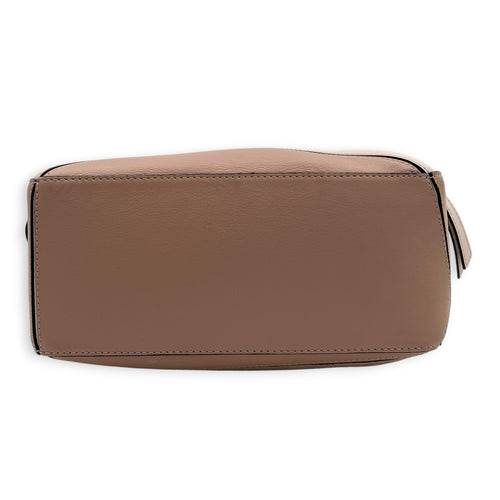Puzzle Top Handle Bag Small Pink in Suede Leather, Gold hardware