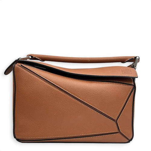 Puzzle Shoulder Bag Small Brown in Calfskin, Silver hardware