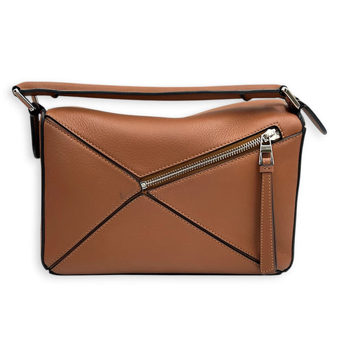 Puzzle Shoulder Bag Small Brown in Calfskin, Silver hardware