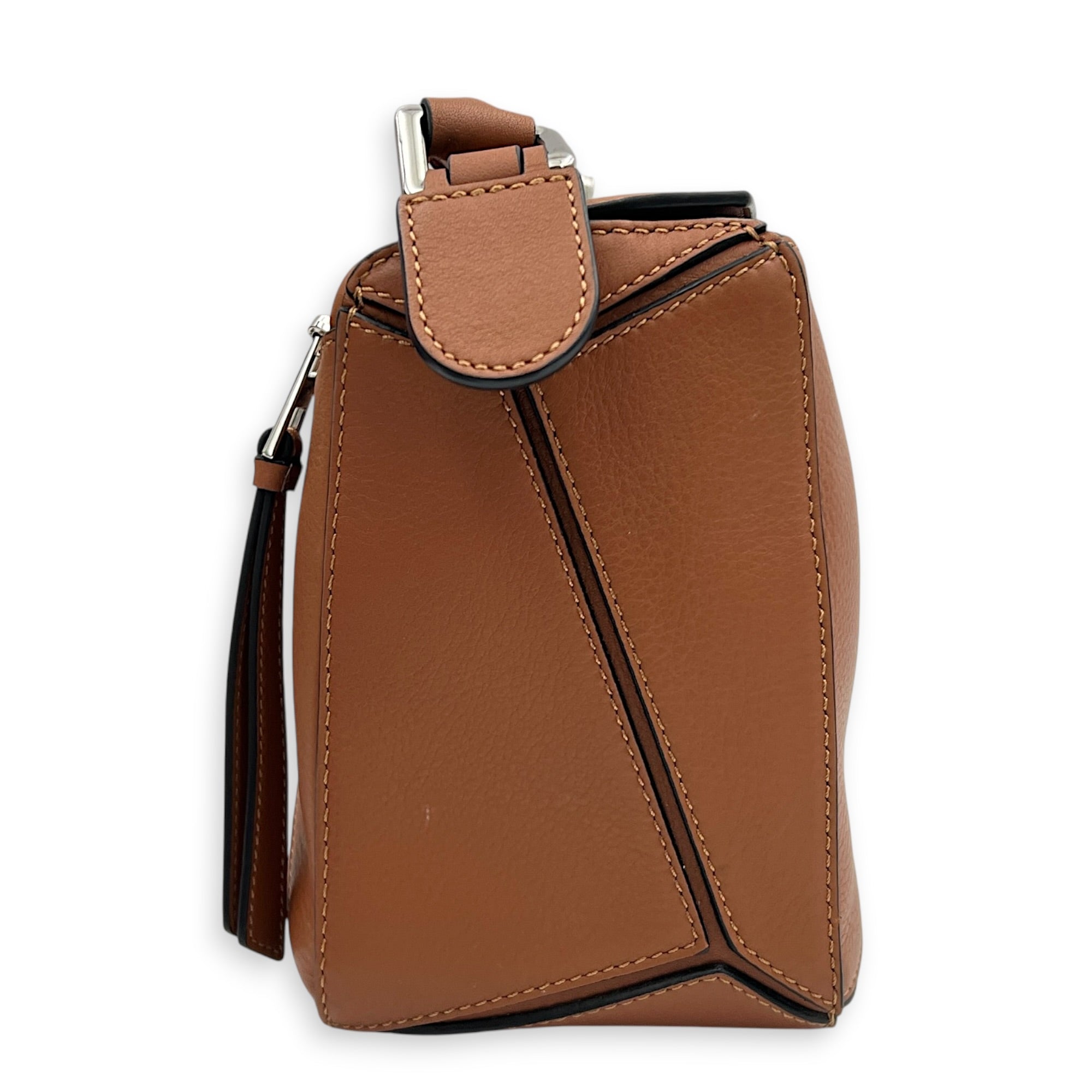 Puzzle Shoulder Bag Small Brown in Calfskin, Silver hardware