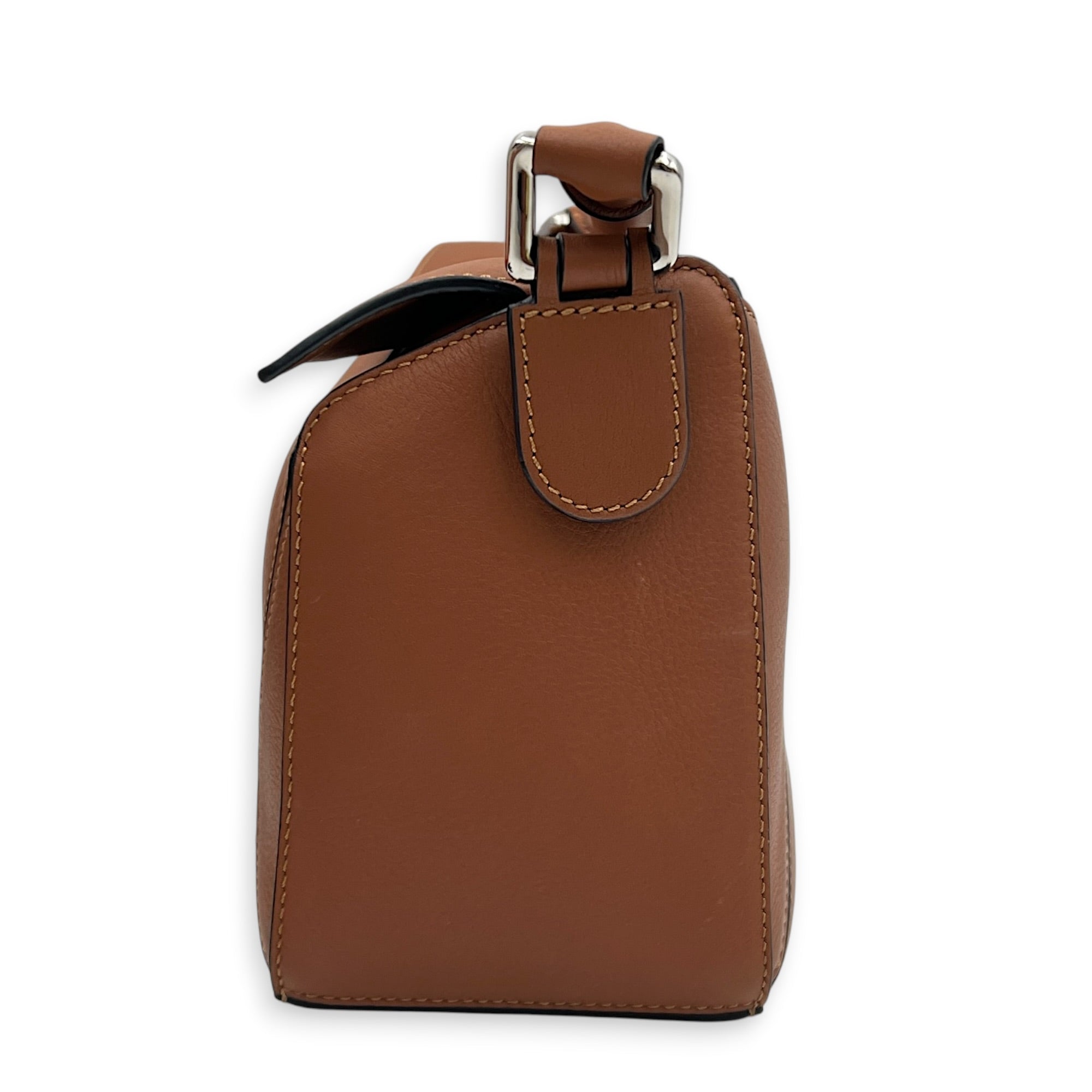 Puzzle Shoulder Bag Small Brown in Calfskin, Silver hardware