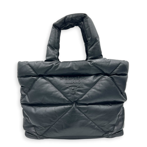 Puffer Logo Black Tote Bag in Nappa Leather