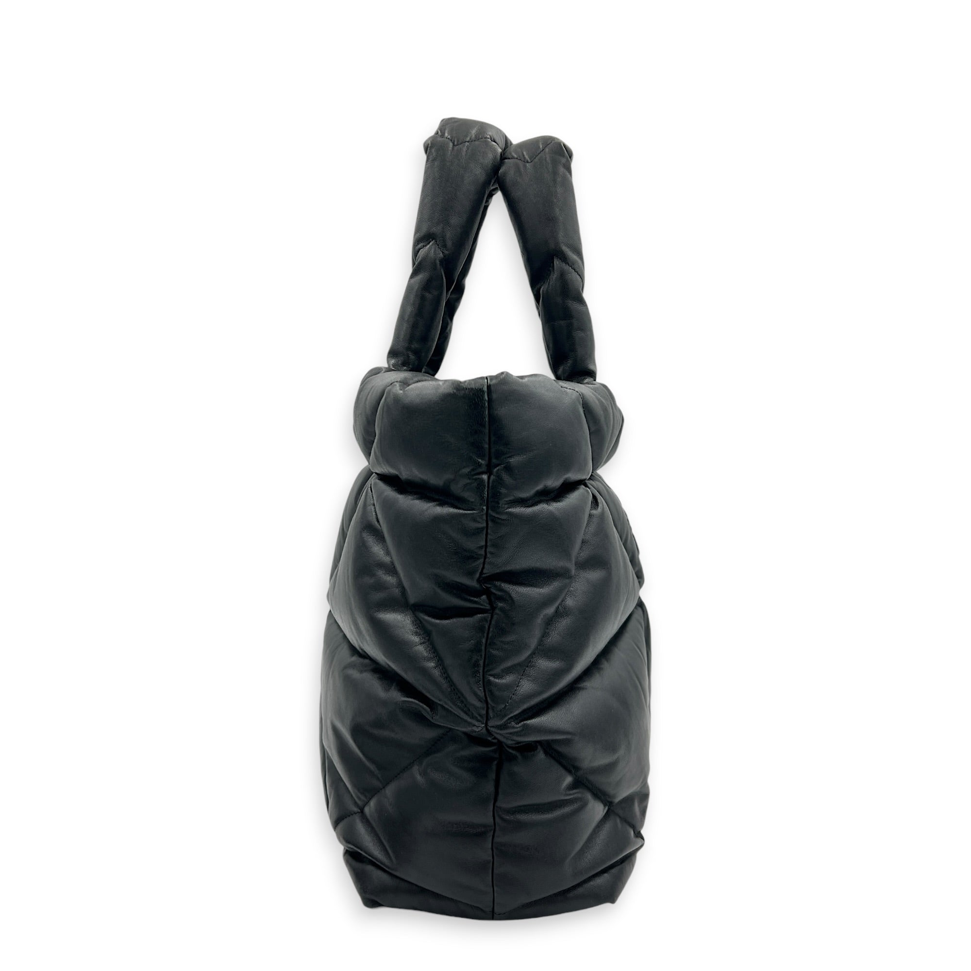 Puffer Logo Black Tote Bag in Nappa Leather