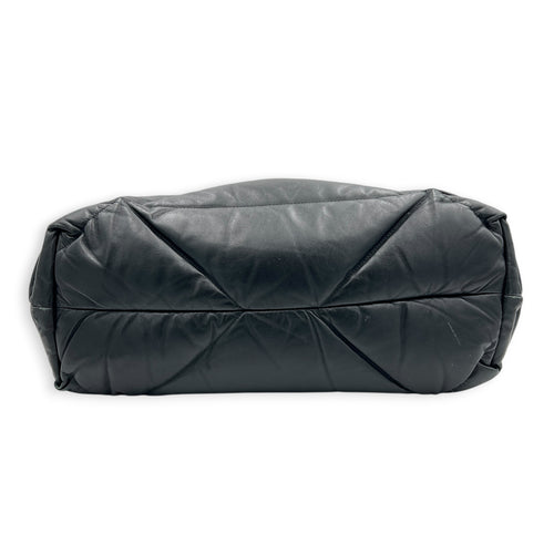 Puffer Logo Black Tote Bag in Nappa Leather