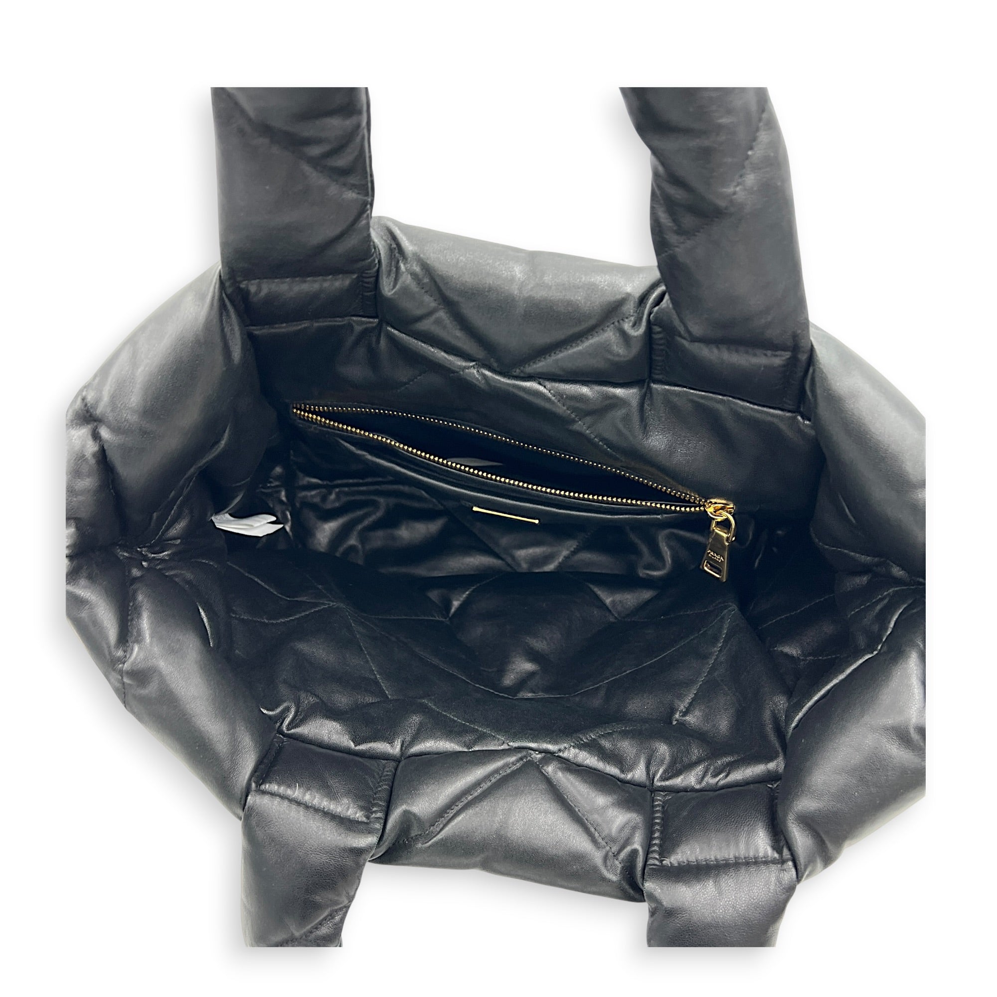 Puffer Logo Black Tote Bag in Nappa Leather