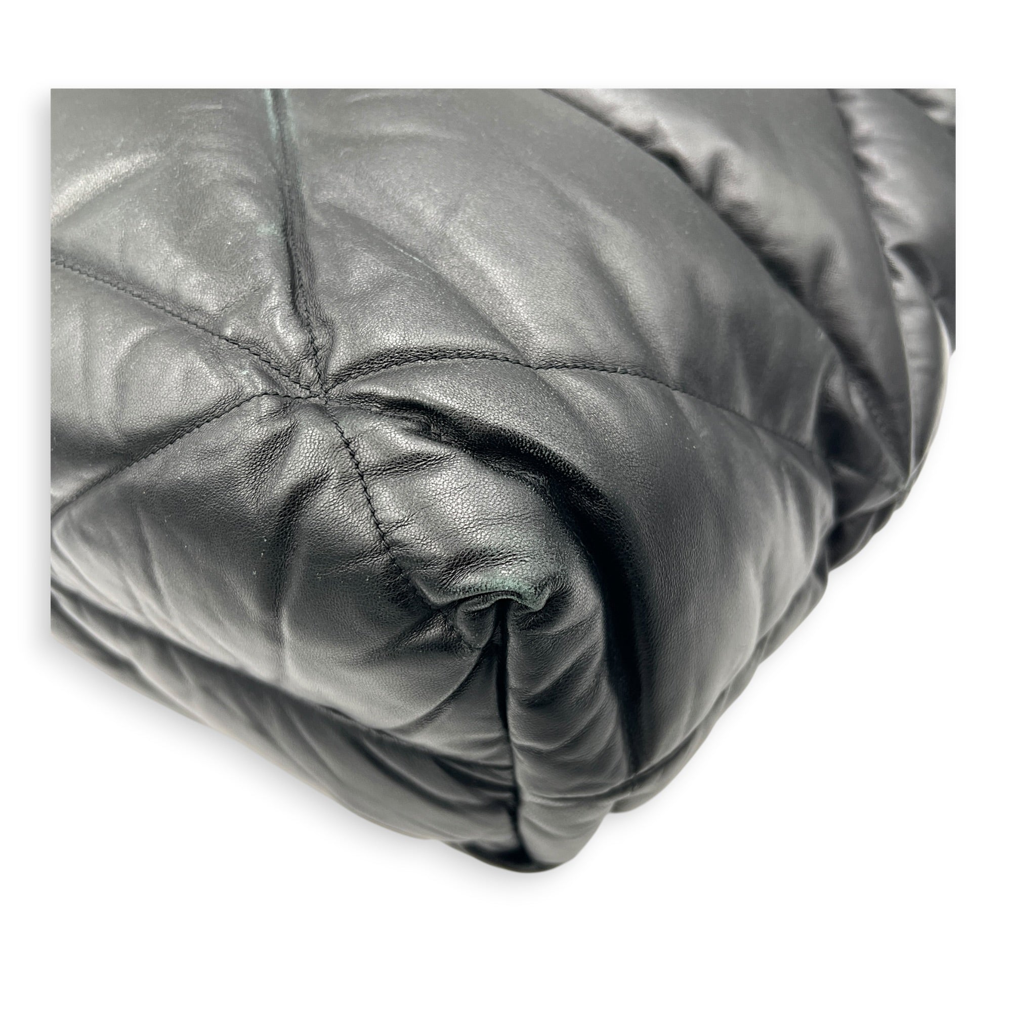 Puffer Logo Black Tote Bag in Nappa Leather