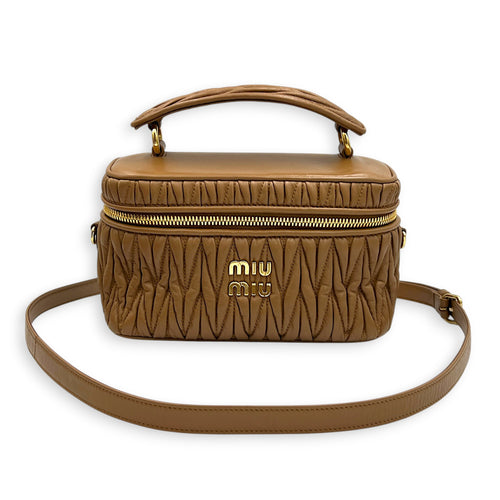 Matelassé Vanity Bag Brown in Lambskin, Gold hardware