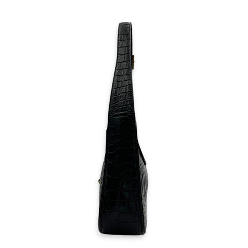 Le 5 A 7 Shoulder Bag Black in Crocodile Embossed Calfskin, Gold hardware