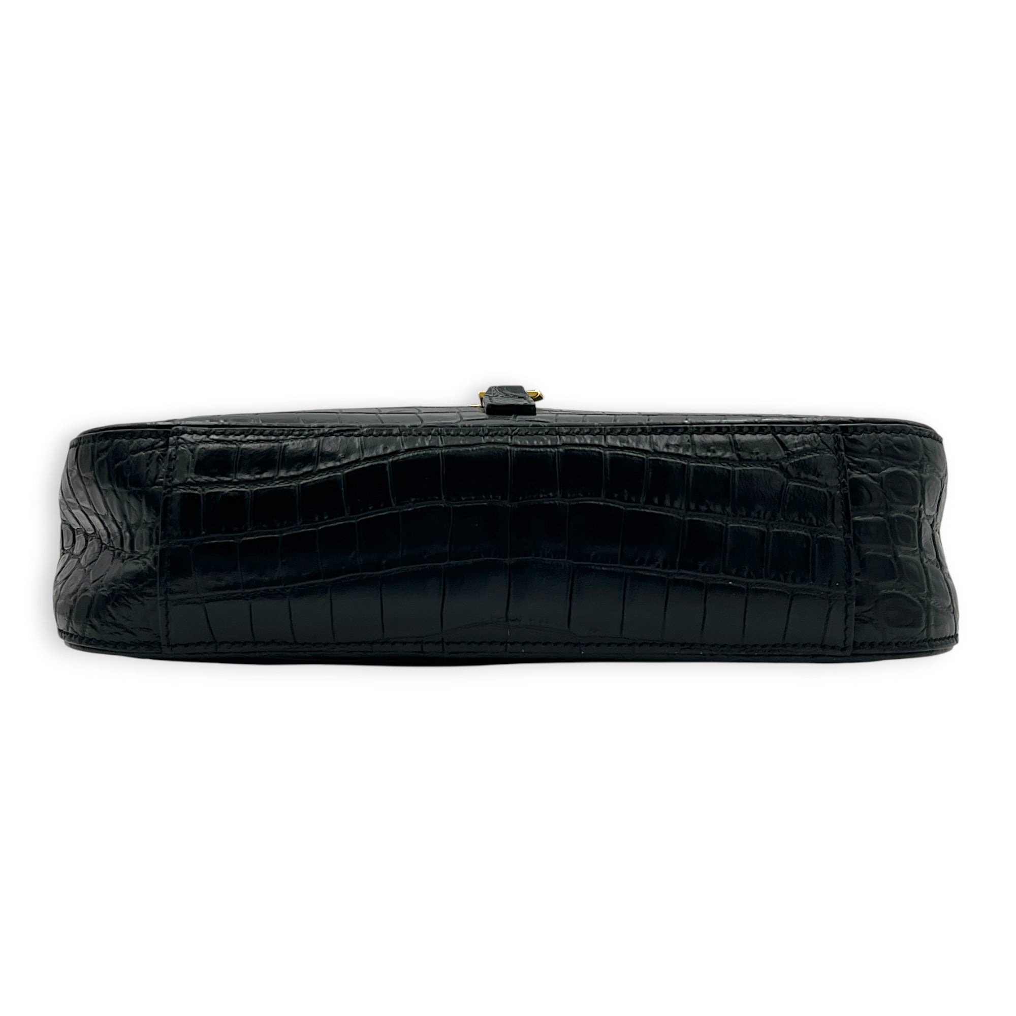 Le 5 A 7 Shoulder Bag Black in Crocodile Embossed Calfskin, Gold hardware